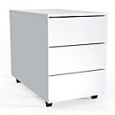Caisson roulant Dalosa, 3 tiroirs sans poignée, L 390 x P 700 x H 550 mm, bois, blanc