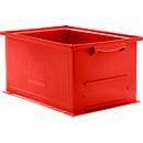 Caja apilable serie 14/6-230, de polipropileno, con empuñadura empotrada, capacidad 26 l, rojo