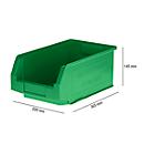 Caja de almacenaje con frontal abierto SSI Schäfer serie PROFI LF 321, polipropileno, L 343 x An 209 x Al 145 mm, 7,5 l, verde