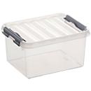 Caja de almacenaje Sunware Q-LINE, clips de cierre, transparente, apilable, 2 l, L 200 x A 150 x A 100 mm, gris