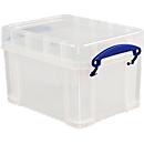 Caja de transporte Really Useful Box, volumen 3 l, L 240 x A 180 x A 160 mm, apilable, con tapa y asas plegables, PP reciclado, transparente