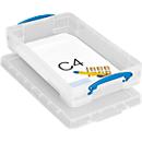 Caja de transporte Really Useful Box, volumen 6 l, L 465 x A 270 x H 85 mm, apilable, con tapa y asas plegables, PP reciclado, transparente