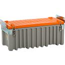 Caja de transporte y plataforma CEMO CEMbox 250, polietileno, 250 l, L 1240 x W 600 x H 570 mm, apilable, con grúa, gris/naranja