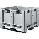 Caja industrial, Euronorm, volumen 610 l, hasta 450 kg, apilable, con 3 guías, cerrada, L 1200 x A 1000 x H 780 mm, polietileno, gris