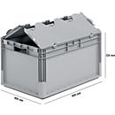 Caja ligera norma europea ELB 6320, de PP, capacidad 64 l, con tapa, gris