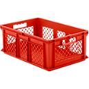 Caja norma europea serie EF 6221, de PP, capacidad 43,5 l, paredes caladas, rojo, asidero