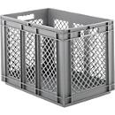 Caja norma europea serie EF 6421, de PP, capacidad 83,8 l, paredes caladas, gris, asidero