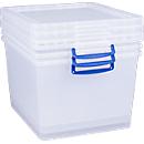 Cajas de almacenaje Really Useful Boxes, transparente, con tapa, 33,5 l, 3 unidades