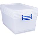 Cajas de almacenaje Really Useful Boxes, transparente, con tapa, 62 l, 3 unidades