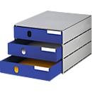 Cajón de escritorio Styro Styroval, para formatos hasta C4, 3 cajones cerrados, material reciclado, azul/gris