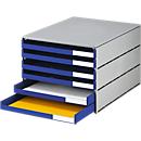 Cajón de escritorio Styro Styroval, para formatos hasta C4, 6 cajones abiertos, material reciclado, azul/gris