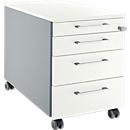 Cajonera móvil Schäfer Shop Genius 1233, asas cuadradas, An 435 x Al 577 mm, aluminio blanco/aluminio blanco/aluminio blanco