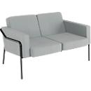 Canapé deux places meet by Paperflow MEDSO Klassik, rembourré, assise interchangeable, L 1040 x P 515 x H 410 mm, tissu et acier, gris/noir mat