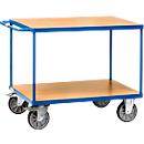 Carrito de transporte con mesa, acero/madera, 2 niveles, L 850 x An 500 mm, hasta 500 kg, azul brillante/acabado en haya
