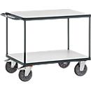 Carrito de transporte con mesa ESD, 2 niveles, 1000 x 600 mm, hasta 600 kg, acero/madera, gris pizarra