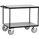 Carrito de transporte con mesa «Grey Edition», acero/madera, 2 niveles, L 1200 x An 800 mm, hasta 600 kg, gris antracita/gris medio
