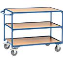 Carrito de transporte con mesa, ligero, 3 niveles, L 1000 x An 600 mm, hasta 300 kg, acero/madera, azul/haya