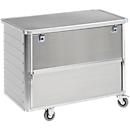 Carro de transporte de metal ligero, pared longitudinal abatible, 650 litros, con tapa
