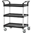 Carro multiusos Schäfer Shop Pure, 4 ruedas giratorias TPR con 2 frenos, 3 estantes, L 680 x A 450 mm, plástico/aluminio, negro/plata aluminio