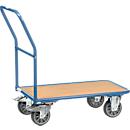 Carro para almacén, con plataforma de madera, L 1000 x An 700 mm, hasta 400 kg, tubo de acero, azul