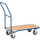 Carro para almacén, con plataforma de madera, L 850 x An 450 mm, hasta 250 kg, tubo de acero, azul