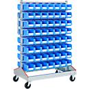 Carro para cajas con abertura frontal, bilateral, An 1130 x P 710 x Al 1705 mm, 112 x 3 l azul