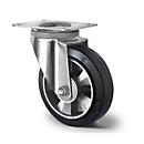 CASCOO Roulette pivotante BAF4, avec ø de roue 160 mm x L 50 mm, jante en aluminium, bande de roulement élastique, noire, double roulement à billes, jusqu'à 400 kg