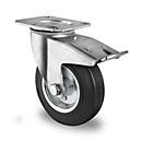 CASCOO Roulette pivotante SWS4, avec blocage total, ø de roue 125 mm x L 38 mm, bande de roulement en caoutchouc plein, noir, roulement à rouleaux, jusqu'à 100 kg