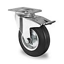 CASCOO Roulette pivotante SWS4, avec blocage total, ø de roue 160 mm x L 40 mm, jante en acier, bande de roulement en caoutchouc plein, noir, roulement à rouleaux, jusqu'à 135 kg