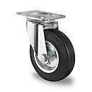 CASCOO Roulette pivotante SWS4, avec ø de roue 160 mm x L 40 mm, jante en acier, bande de roulement en caoutchouc plein, noir, roulement à rouleaux, jusqu'à 135 kg