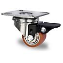 CASCOO Roulette pivotante SWU5, avec blocage de roue, ø de roue 35 mm x L 27 mm, jante en acier, bande de roulement en polyuréthane, brun, roulement à billes double, jusqu'à 100 kg