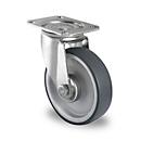 CASCOO swivel castor P2V2, with wheel ø 200 mm x W 48 mm, polypropylene rim, elastomer tread, gray, roller bearing, up to 200 kg
