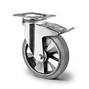 CASCOO zwenkwiel BAF2, met rem, wiel ø 160 mm x B 50 mm, aluminium velg, elastisch loopvlak, grijs, dubbele kogellager, tot 400 kg