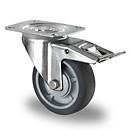 CASCOO zwenkwiel P2G2, met rem, wiel ø 100 mm x B 32 mm, velg polypropyleen, loopvlak elastomeer, grijs, kogellager, tot 130 kg
