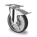 CASCOO zwenkwiel P2G2, met rem, wiel ø 200 mm x B 40 mm, velg polypropyleen, loopvlak elastomeer, grijs, kogellager, tot 250 kg