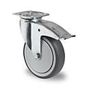 CASCOO zwenkwiel P2T2, met rem, wiel ø 100 mm x B 32 mm, velg polypropyleen, loopvlak elastomeer, grijs, kogellager, tot 100 kg