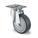 CASCOO zwenkwiel P2T2, met wiel ø 75 mm x B 25 mm, velg van polypropyleen, loopvlak van elastomeer, grijs, kogelgelagerd, tot 75 kg
