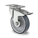 CASCOO zwenkwiel P2V2, met rem, wiel ø 160 mm x B 40 mm, velg polypropyleen, loopvlak elastomeer, grijs, rollager, tot 200 kg