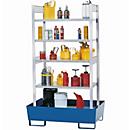 Casier à produits dangereux asecos RWF 1064, L 1236 x P 816 x H 2100 mm, avec bac de rétention de 200 l en acier peint et 4 étagères en acier