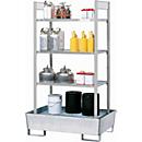 Casier à produits dangereux asecos RWG 1064, L 1236 x P 816 x H 2100 mm, avec bac de rétention de 200 l en acier galvanisé et 4 étagères en acier