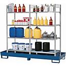 Casier à produits dangereux asecos RWG 2064, L 2470 x P 816 x H 2100 mm, avec bac de rétention de 260 l en acier peint et 4 étagères en treillis métallique