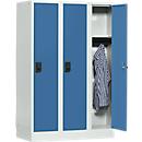 Casier scolaire, largeur de compartiment 300 mm, serrure à cylindre de sécurité, 3 compartiments, gris clair/bleu brillant