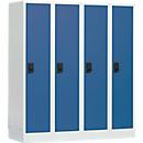 Casier scolaire, largeur de compartiment 300 mm, serrure à cylindre de sécurité, 4 compartiments, gris clair/bleu brillant