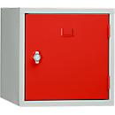 Casillero cubo, bisagra de puerta a la derecha, cierre de pasador giratorio, ampliable, acero, puerta rojo RAL 3020