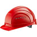 Casque de protection I/79 4-G EuroGuard, polyéthylène haute densité, format EN 397, rouge, avec ceinture 4 points, ventilation