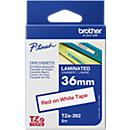 Cassette de ruban pour titreuses TZe-262 Brother, 36 mm, blanc/rouge