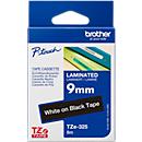 Cassette de ruban pour titreuses TZe-325 Brother, 9 mm de largeur, noir/blanc