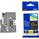 Cassette de ruban pour titreuses TZe-334 Brother, 12 mm de largeur, noir/doré