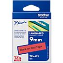 Cassette de ruban pour titreuses TZe-421 Brother, 9 mm de largeur, rouge/noir