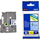 Cassette de ruban pour titreuses TZe-521 Brother, 9 mm de largeur, bleu/noir
